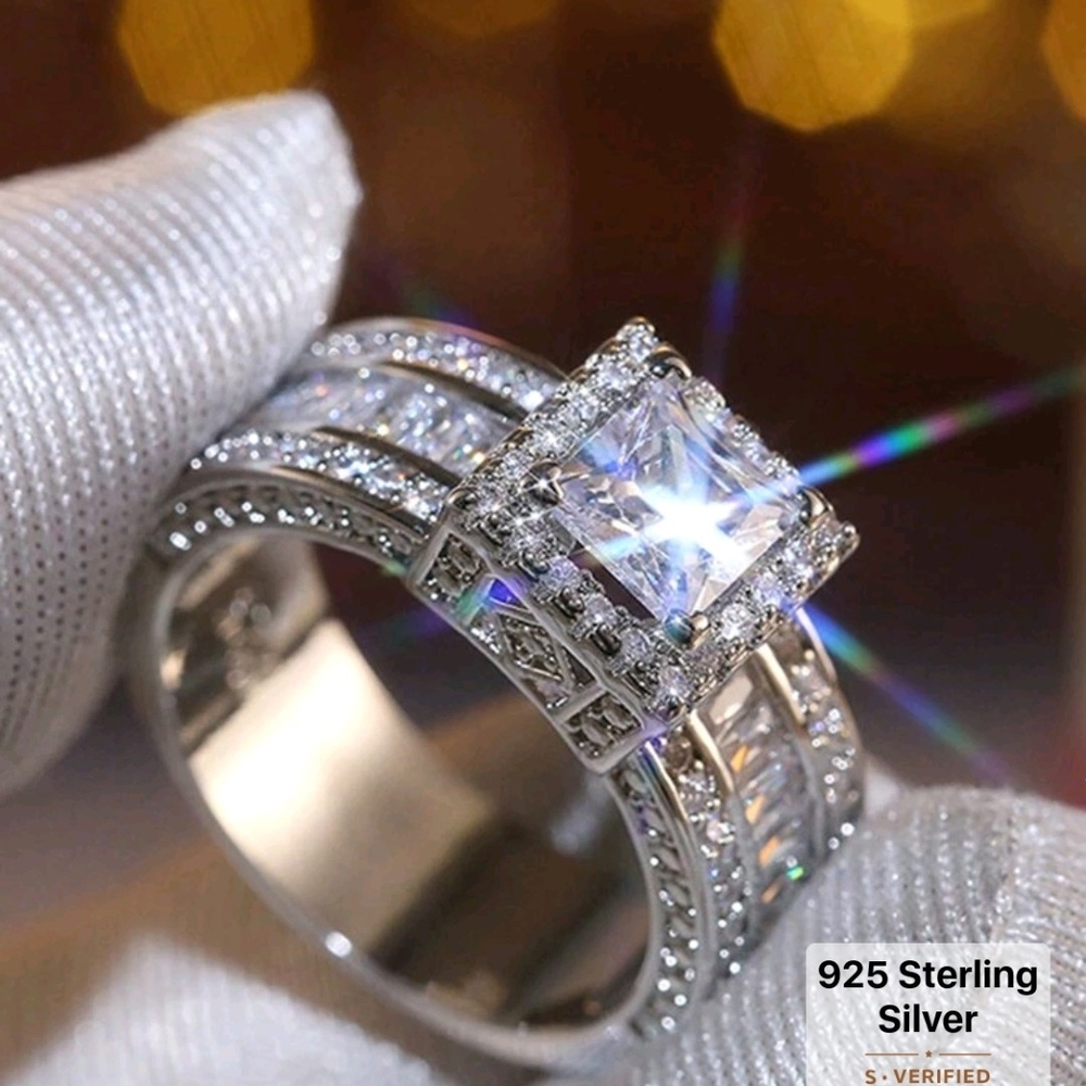 Fashion Jewelry Silver Multi-Row Cubic Zirconia Halo Ring